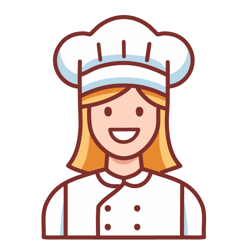 Smiling female chef illustration wearing a white chef's hat and apron