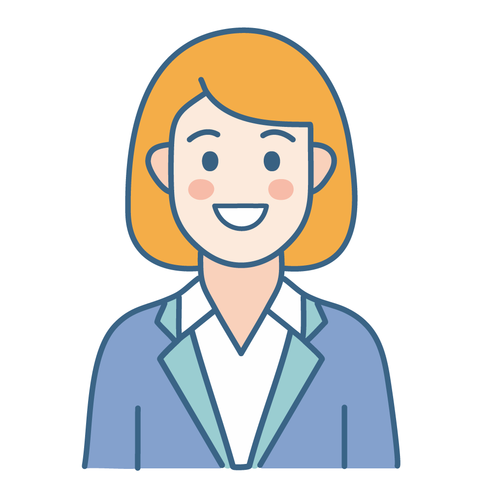 Smiling businesswoman illustration wearing a blue suit