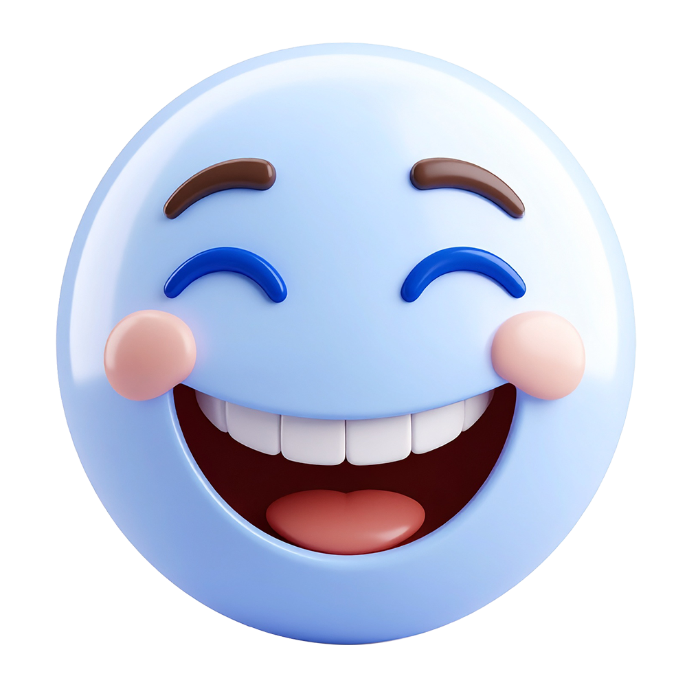 A smiling icon with a bright, smiling blue face
