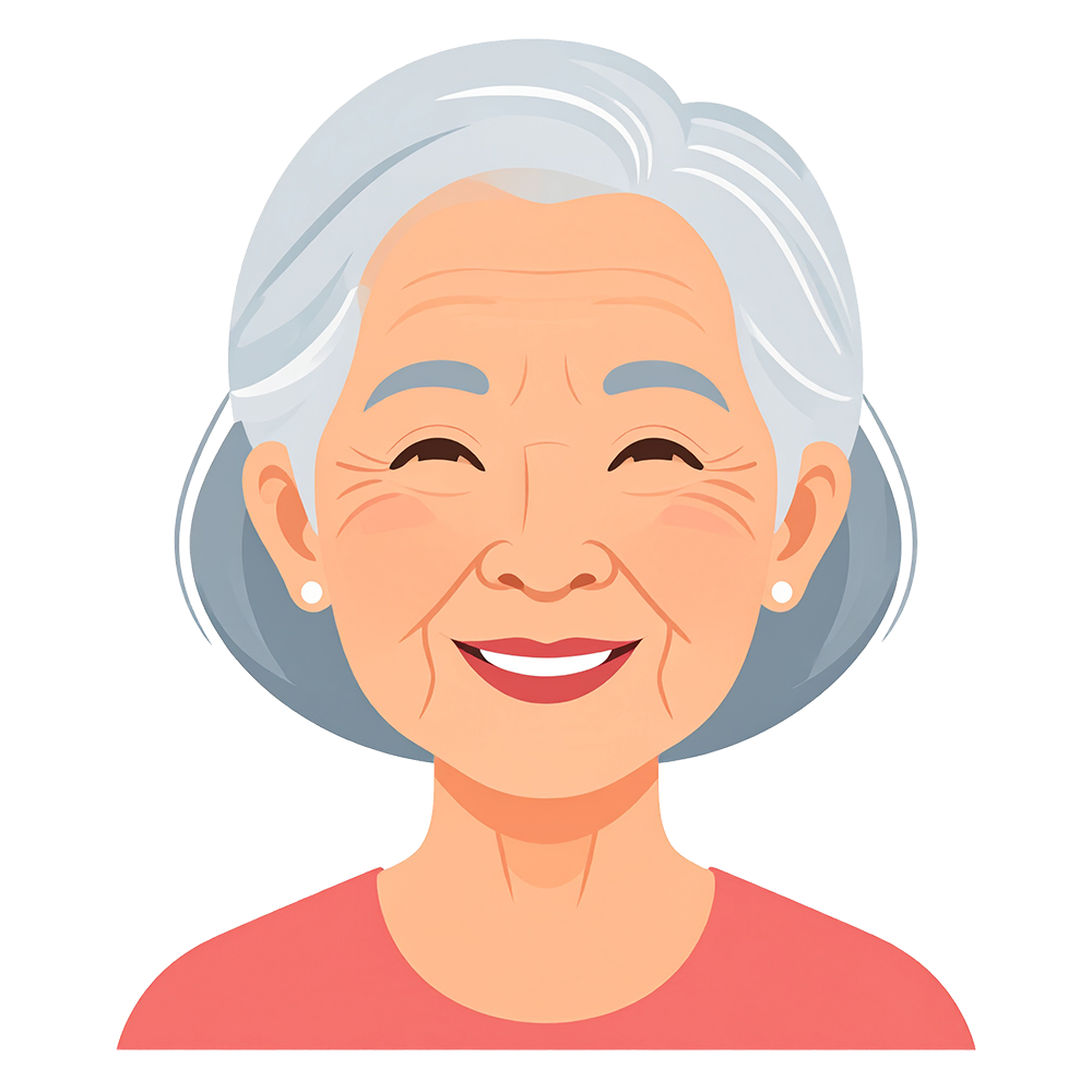 Icon illustration of a smiling senior woman. High-quality free material with a friendly expression.