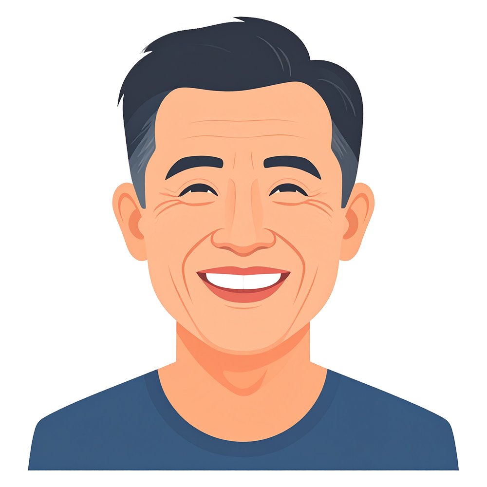 Icon illustration of a smiling middle-aged man. High-quality free material with a cheerful expression.