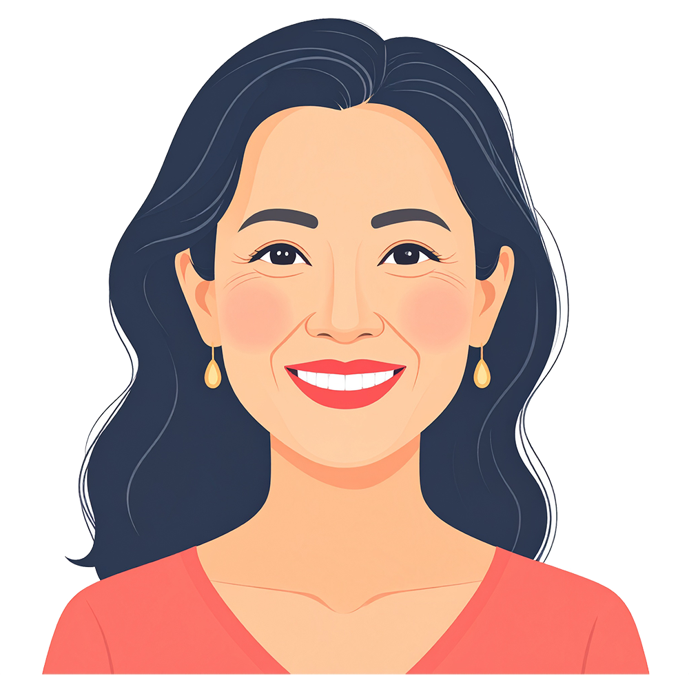 Icon illustration of a smiling middle-aged woman. High-quality free material with a cheerful expression.
