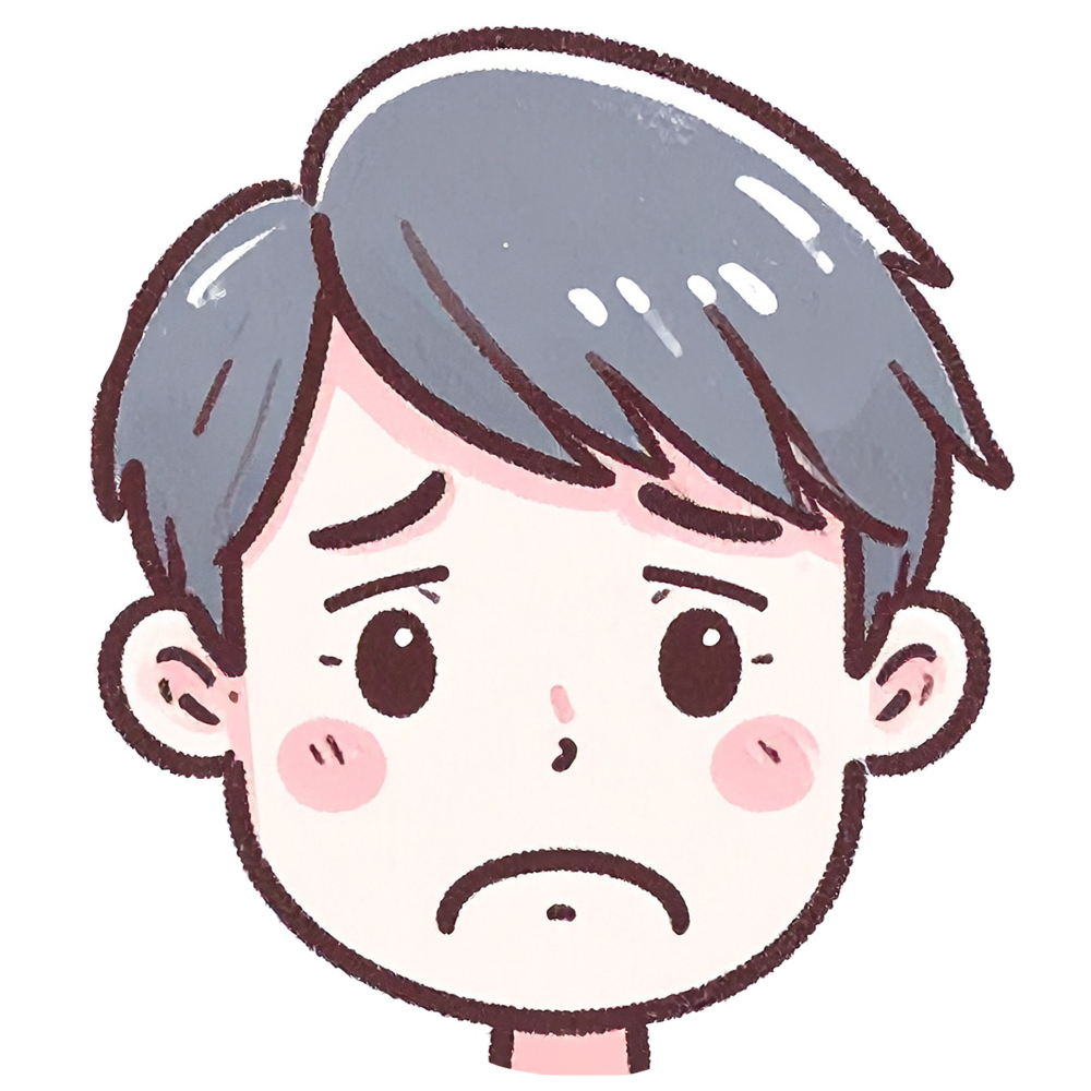 A male face icon illustration with a troubled expression. Free, high-quality free material that can be used commercially.