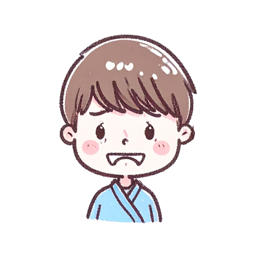 An icon illustration of a boy's face with a troubled look. Free, high-quality material that can be used for commercial purposes.