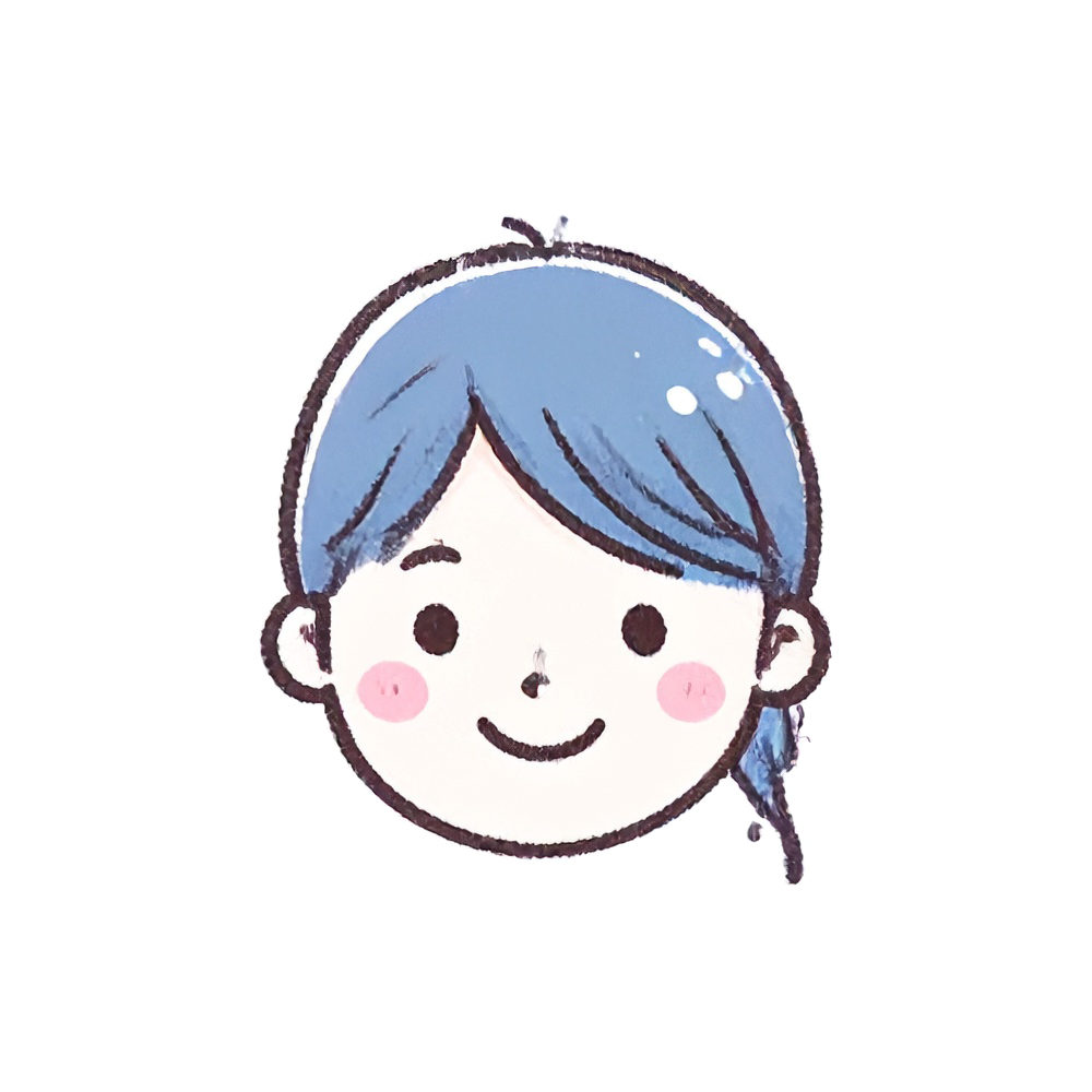 Smiling blue-haired woman's face icon illustration. Free, high-quality, commercial use available.
