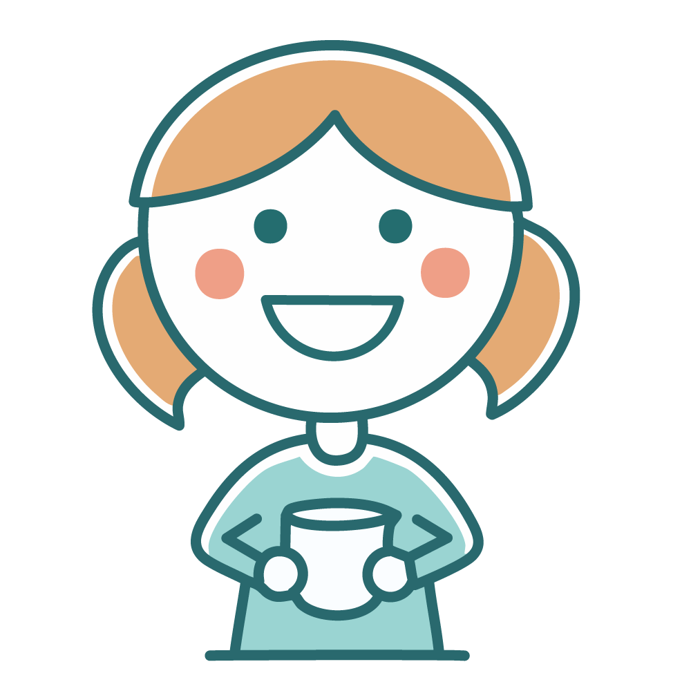 エプロンを着用しカップを持つ笑顔の女性カフェ店員イラスト
