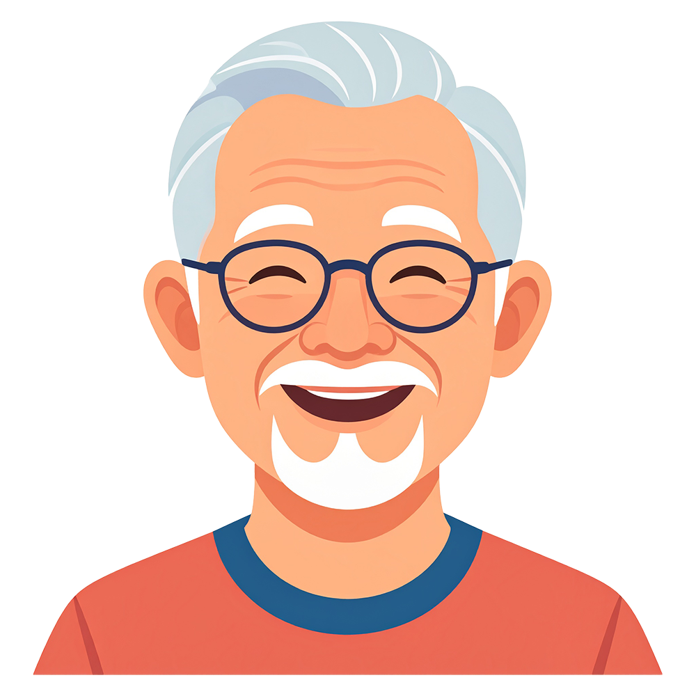 笑顔のシニア男性のアイコンイラスト。親しみやすい表情の高品質な無料素材。