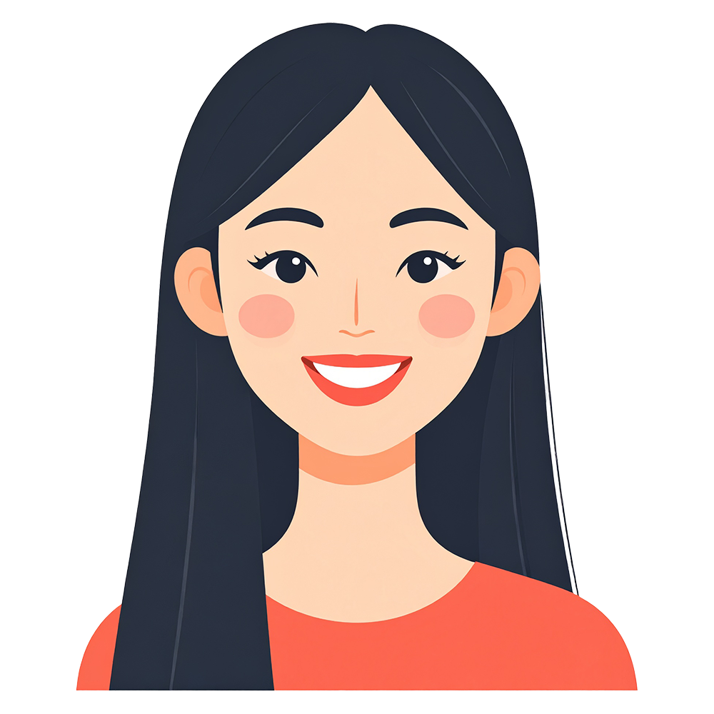 笑顔の若年女性のアイコンイラスト。快活な表情の高品質な無料素材。