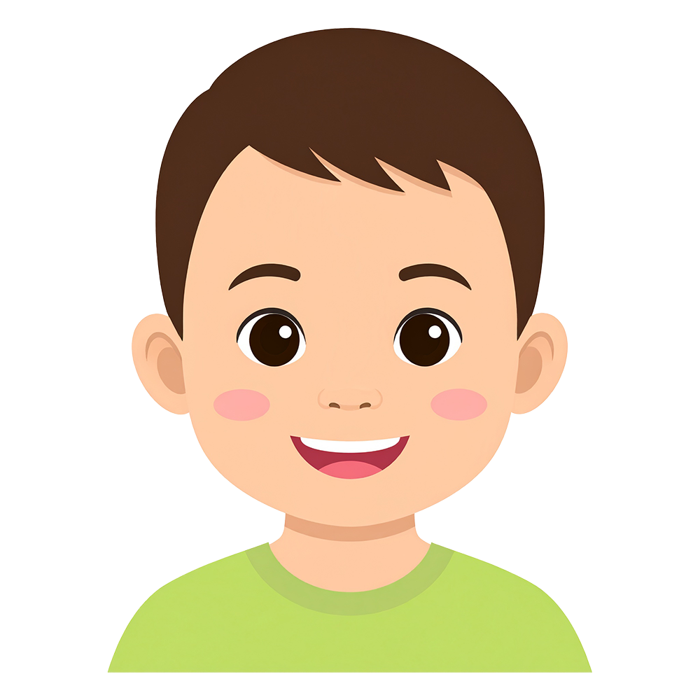 笑顔で可愛らしい男の子のイラストアイコン、背景透明で商用利用可能な高品質な無料素材。プロフィール画像やブログの挿絵に最適。