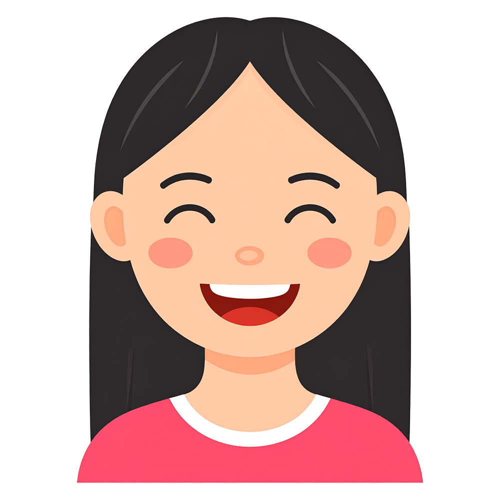笑顔で可愛らしい女の子のイラストアイコン、背景透明で商用利用可能な高品質な無料素材。プロフィール画像やブログの挿絵に最適。