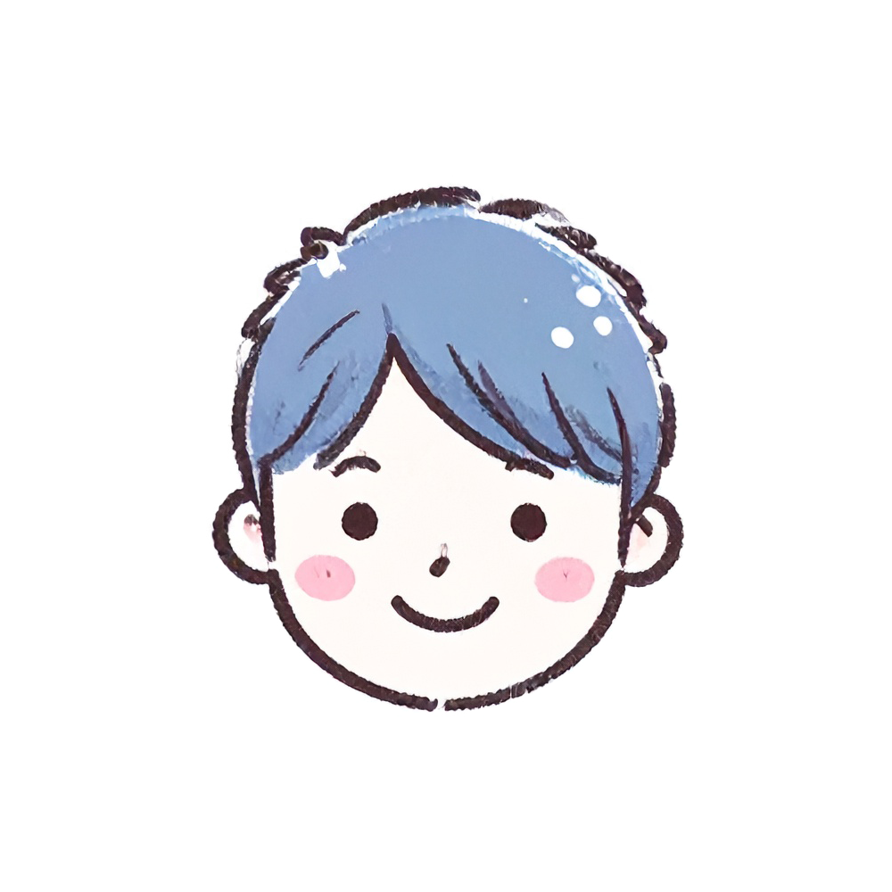 笑顔の可愛い青髪の男の子の顔アイコン無料イラスト(背景透明・商用利用OK)