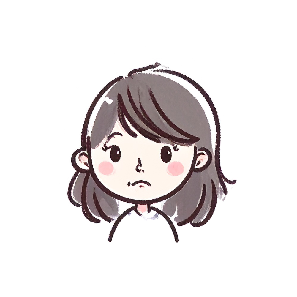困った顔の女性の顔アイコン無料イラスト(背景透明・商用利用OK)