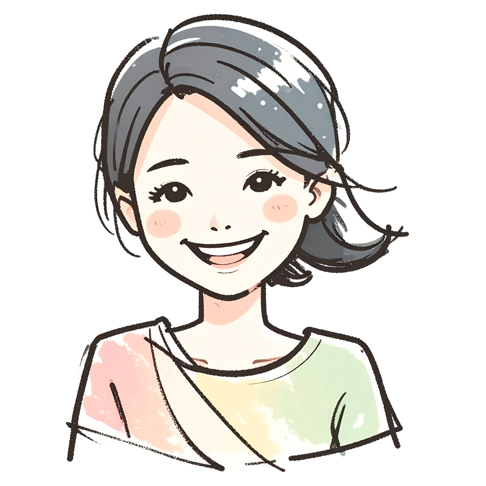明るい笑顔の女性の顔アイコン無料イラスト(背景透明・商用利用OK)