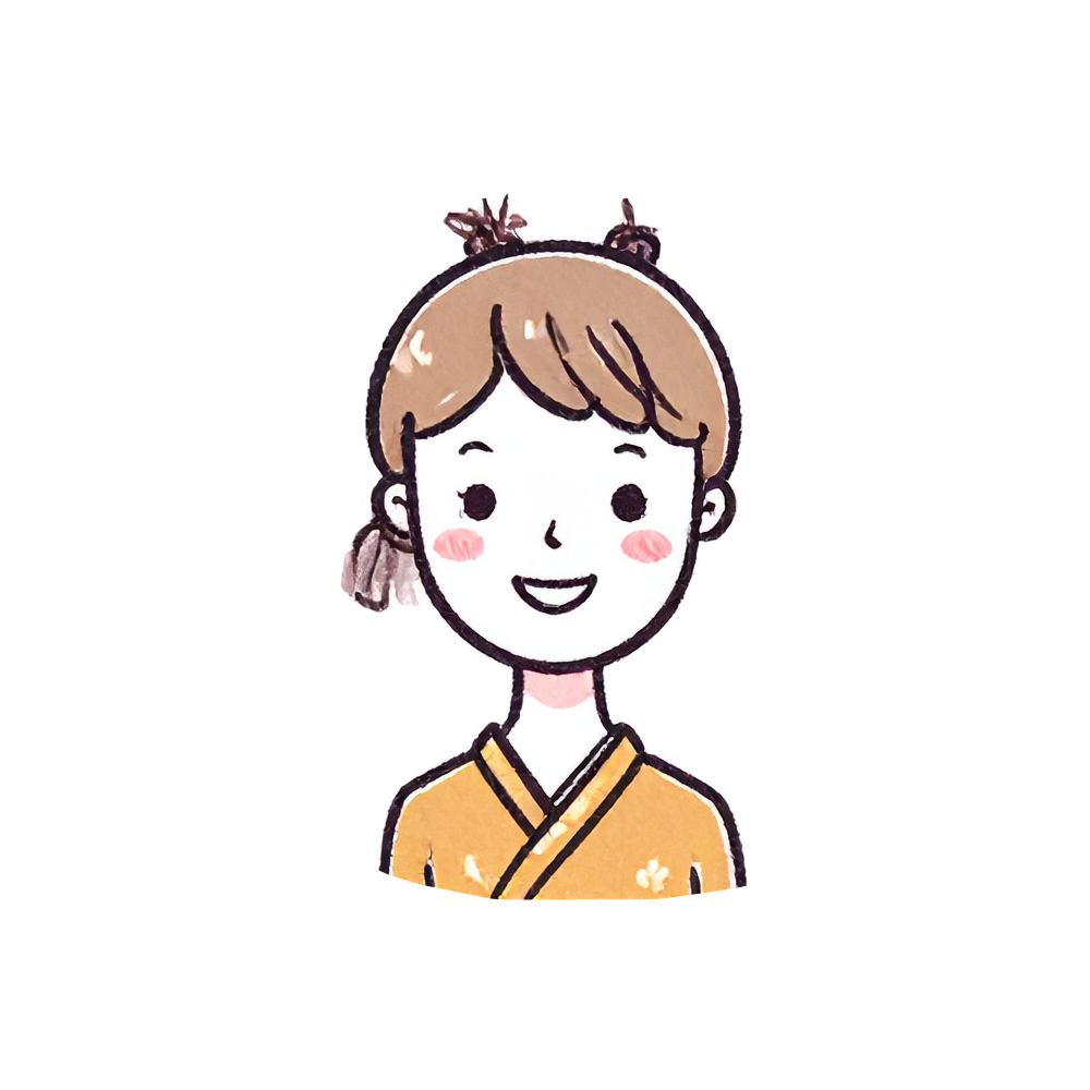 笑顔でお団子ヘアの女性の顔アイコンイラスト。商用利用可能な無料の高品質フリー素材。