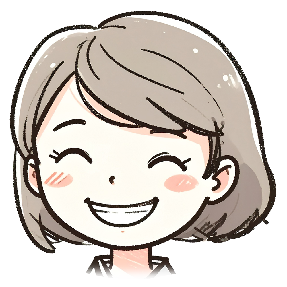 満面の笑顔を浮かべているショートヘアの女性の顔アイコンイラスト。商用利用可能な無料の高品質フリー素材。