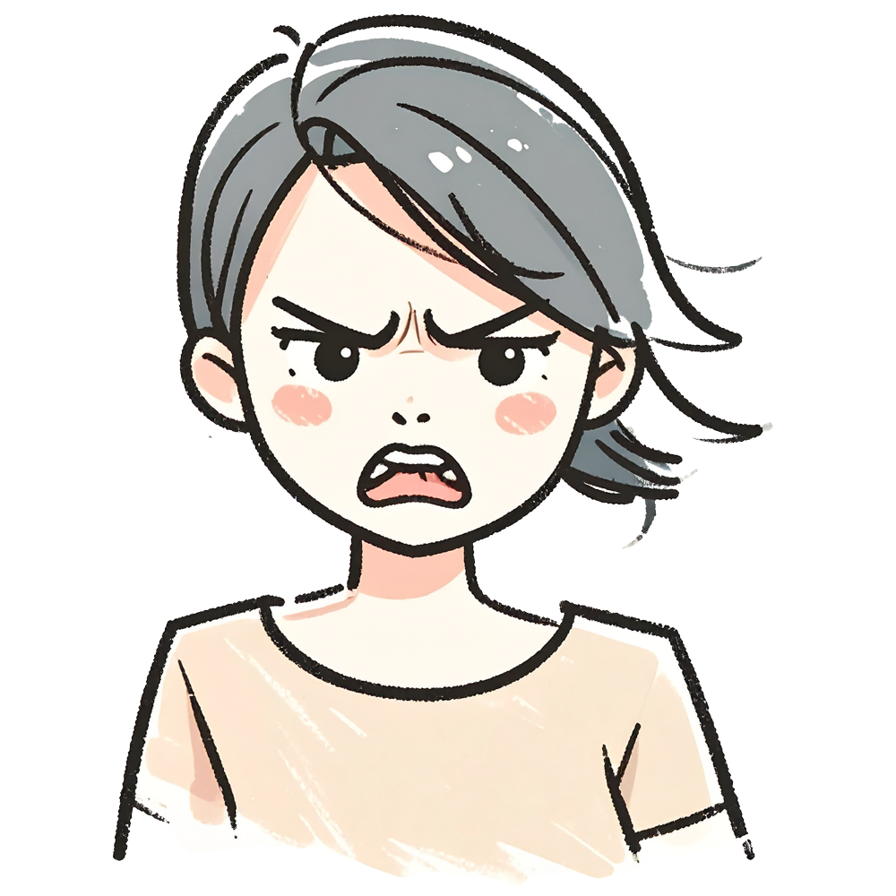 怒った顔をしている女性の顔アイコンイラスト。商用利用可能な無料の高品質フリー素材。