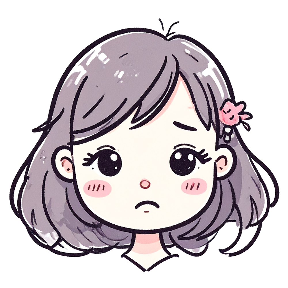 困った顔をしているショートヘアの女性の顔アイコンイラスト。商用利用可能な無料の高品質フリー素材。