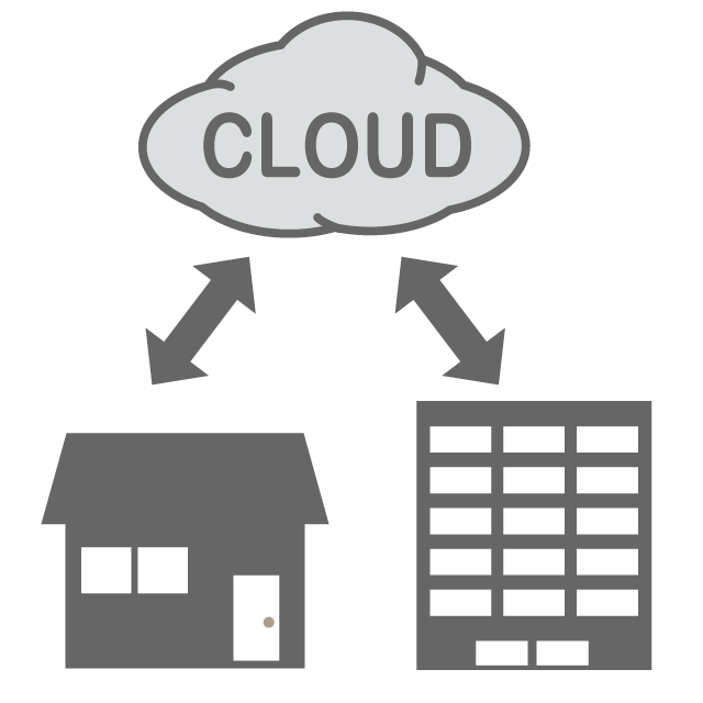 自宅と会社でデータを共有するイメージ - イラスト/フリー素材/アイコン/クリップアート/絵/シンプル