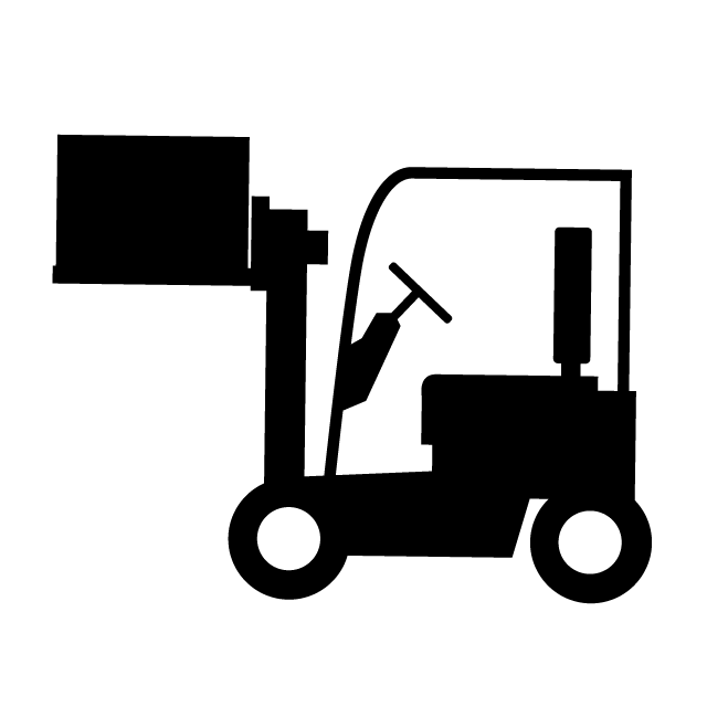 フォークリフト 産業車両 荷物 運搬 工場 倉庫 アイコン イラスト フリー素材 背景透明