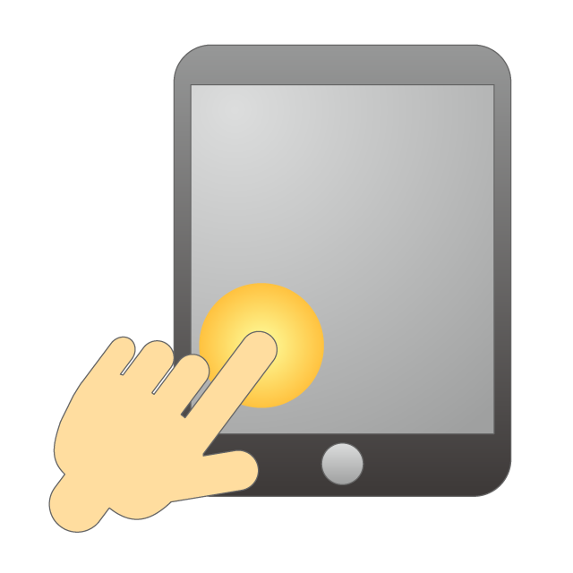 タブレットPC｜タッチパネル｜手｜指先｜タッチする｜モバイル端末｜小型パソコン - 挿絵 / クリップアート / 無料 / 家電 / 乗り物 / 動物 / 家具 / イラスト / ダウンロード