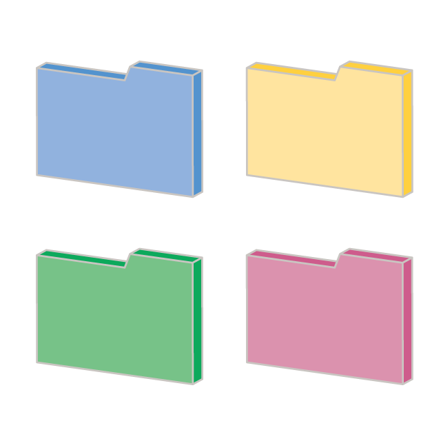 フォルダー｜ファイル｜青｜黄色｜赤｜緑｜データ - 挿絵 / クリップアート / 無料 / 家電 / 乗り物 / 動物 / 家具 / イラスト / ダウンロード