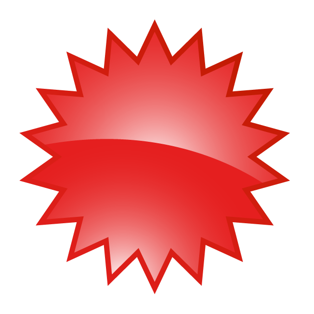 赤グラデーション｜目立つマーク｜デザイン｜シルエット｜ギザギザ｜立体的｜光 - 挿絵 / クリップアート / 無料 / 家電 / 乗り物 / 動物 / 家具 / イラスト / ダウンロード