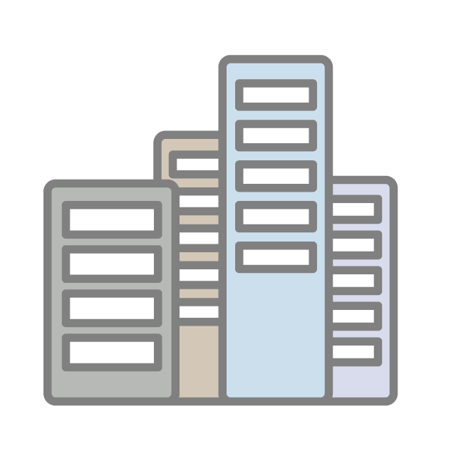 ビル群 - 挿絵 / クリップアート / 無料 / 家電 / 乗り物 / 動物 / 家具 / イラスト / ダウンロード