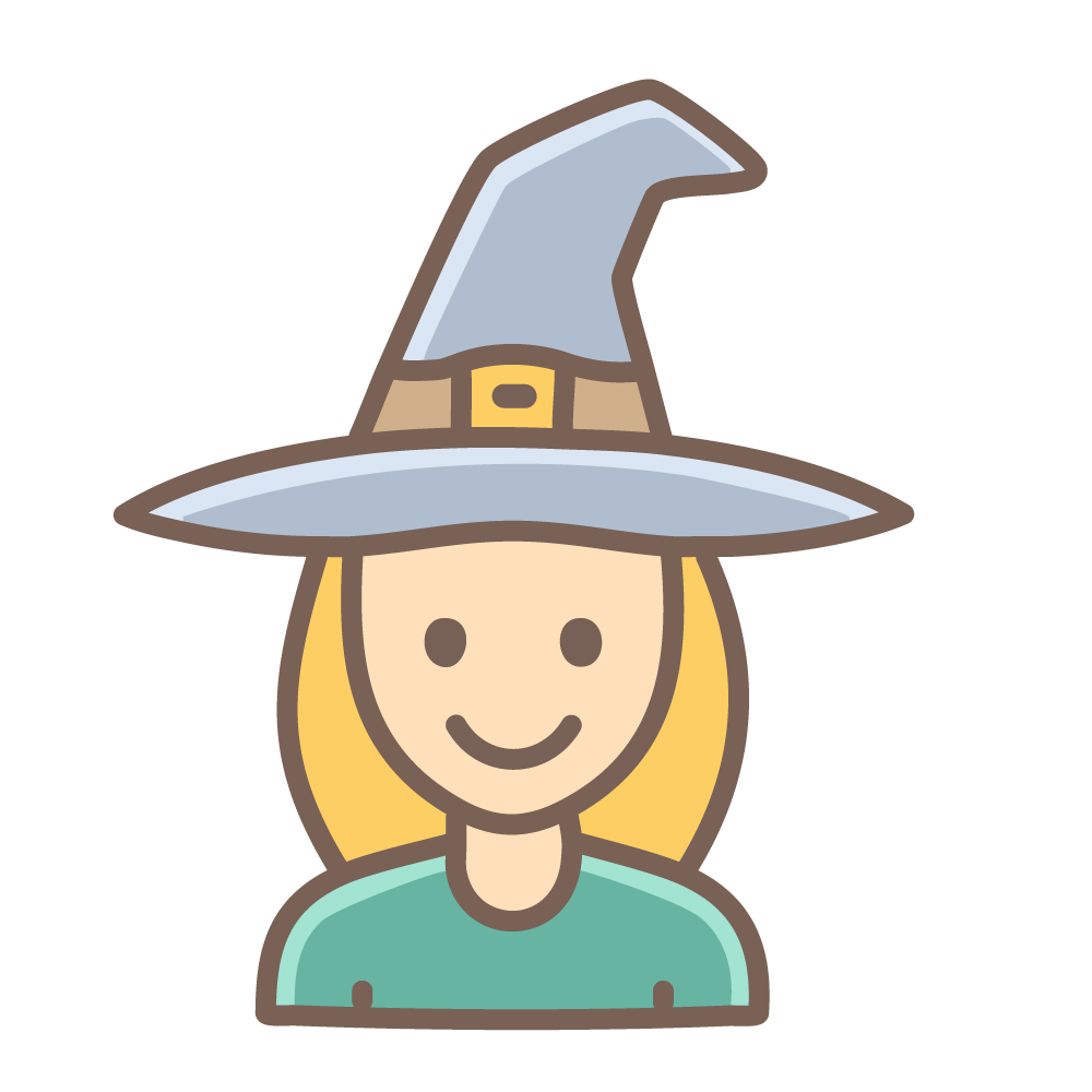 Halloween icon illustration of a smiling witch wearing a pointed hat