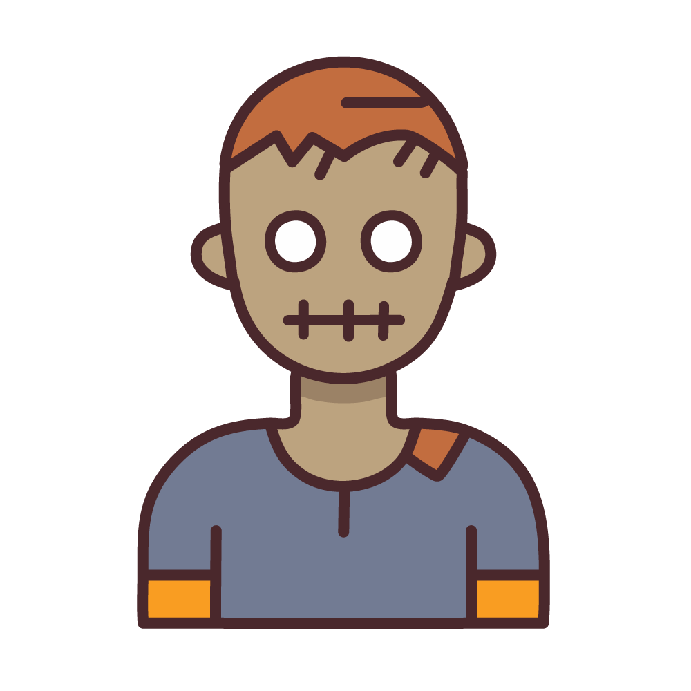 Halloween icon illustration of a zombie face with a stitched mouth