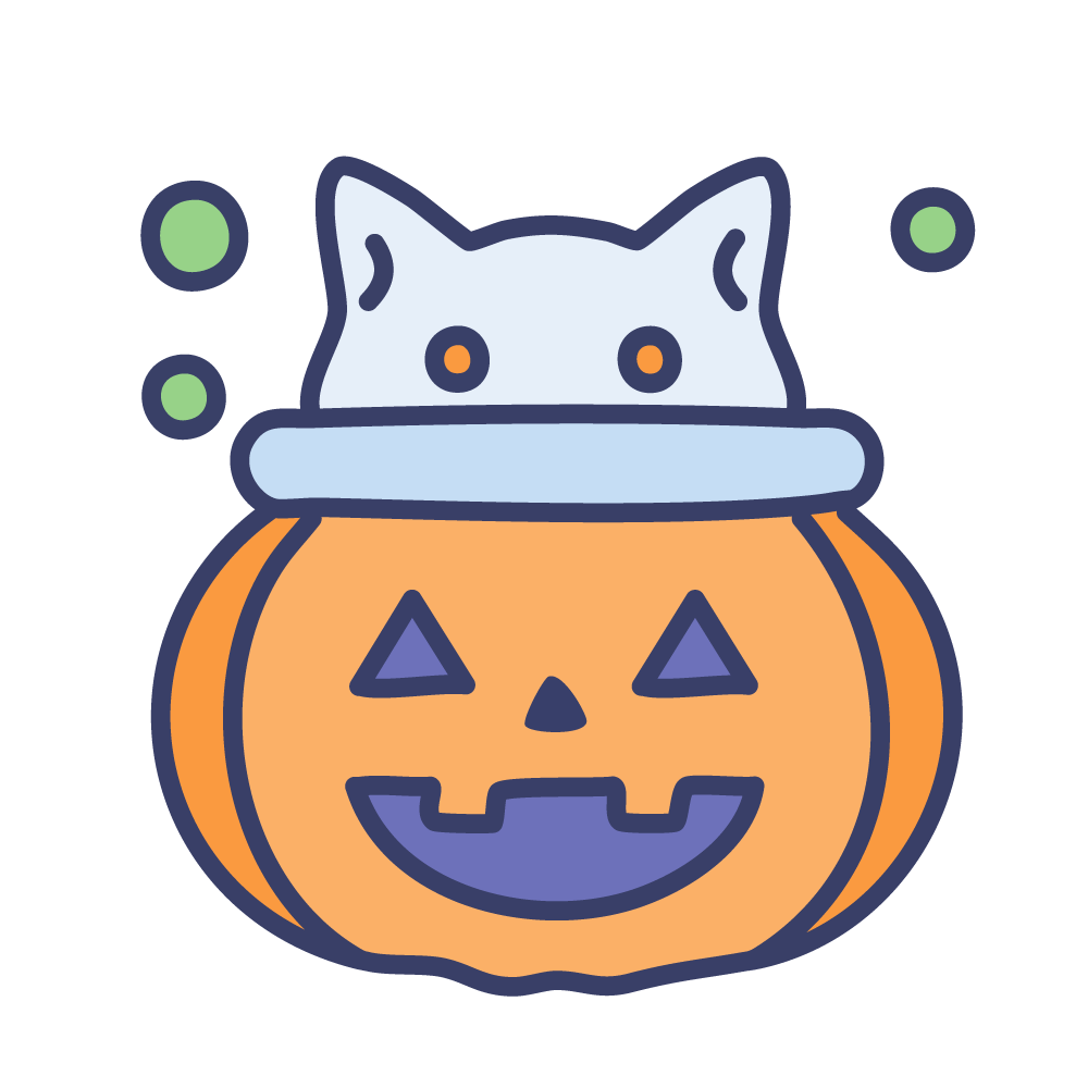 Halloween icon illustration of a Jack-O'-Lantern wearing a cat hat