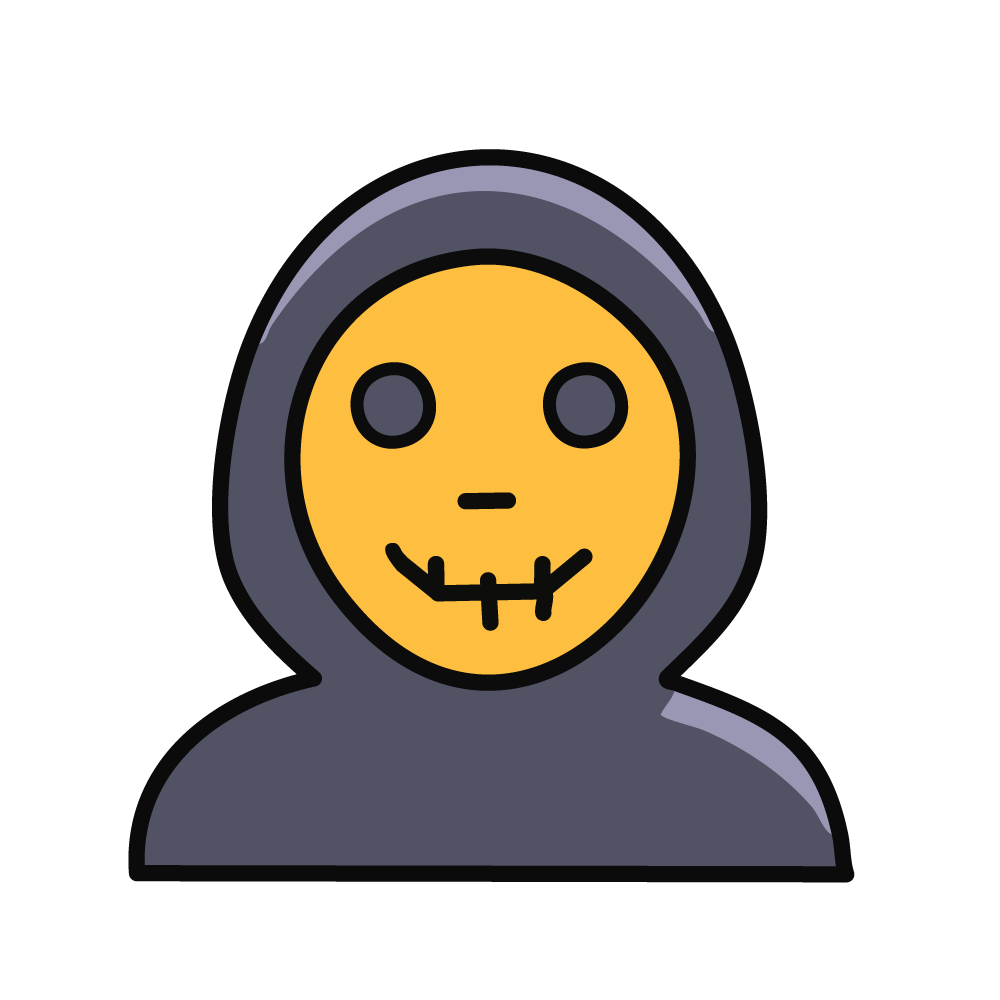 Halloween icon illustration of a hooded face with a stitched mouth