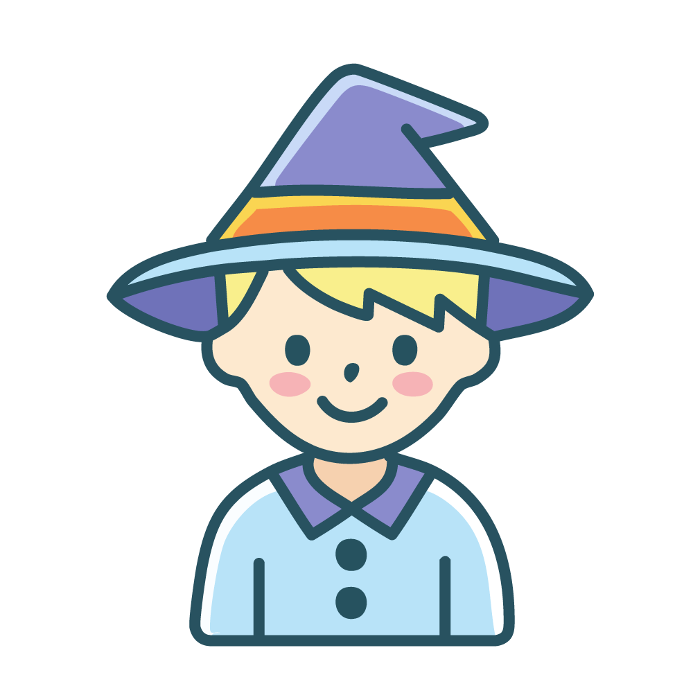 Halloween icon illustration of a smiling boy wearing a witch hat