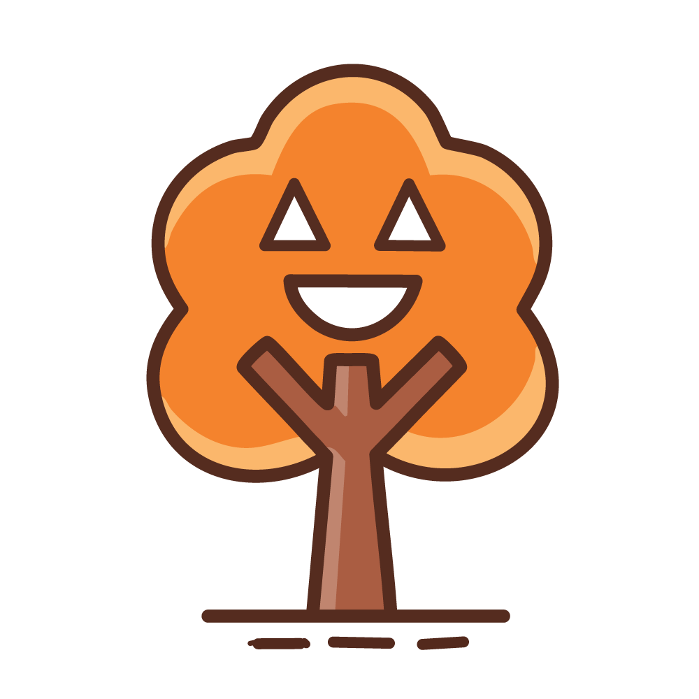 Halloween illustration of an autumn leaves tree with a Jack-O'-Lantern face