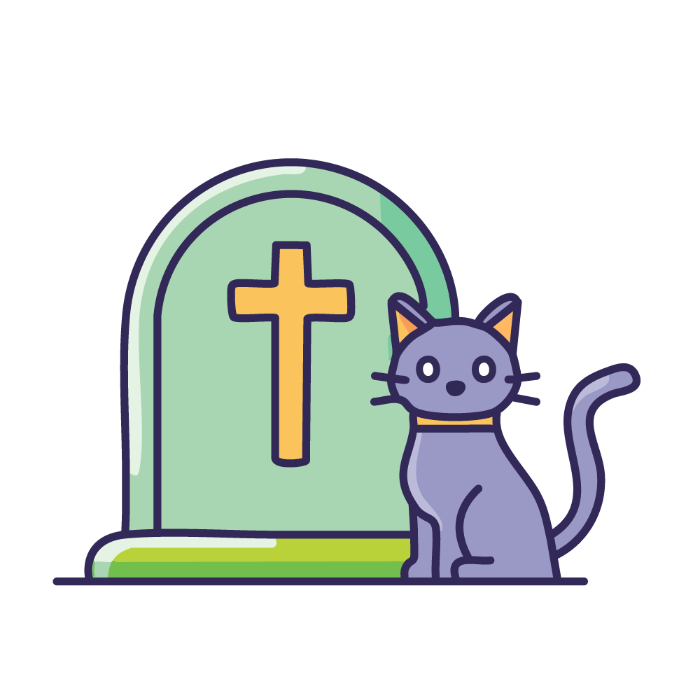 Halloween free illustration of a cat sitting next to a gravestone