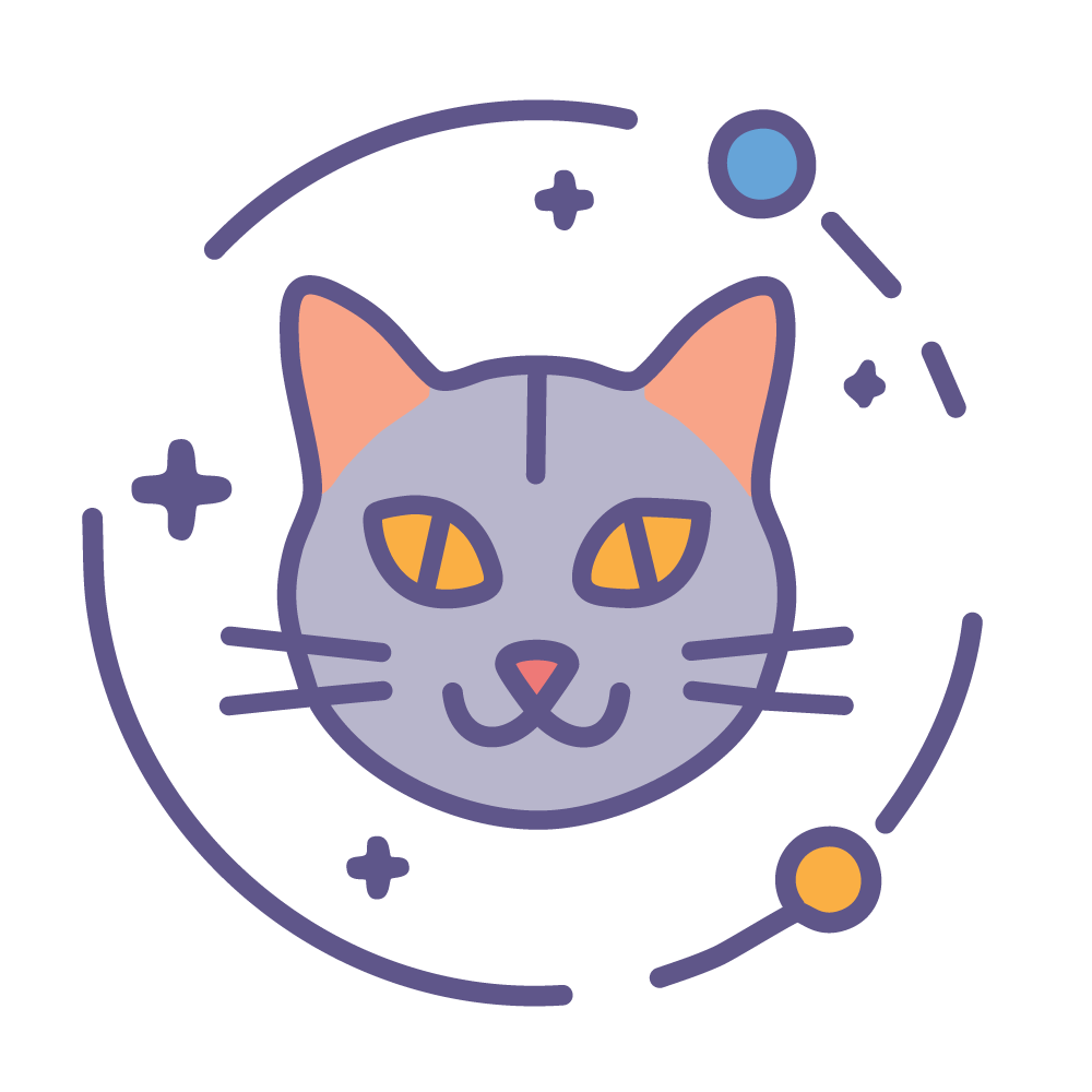 Halloween icon illustration of a black cat's face with sparkling decoration