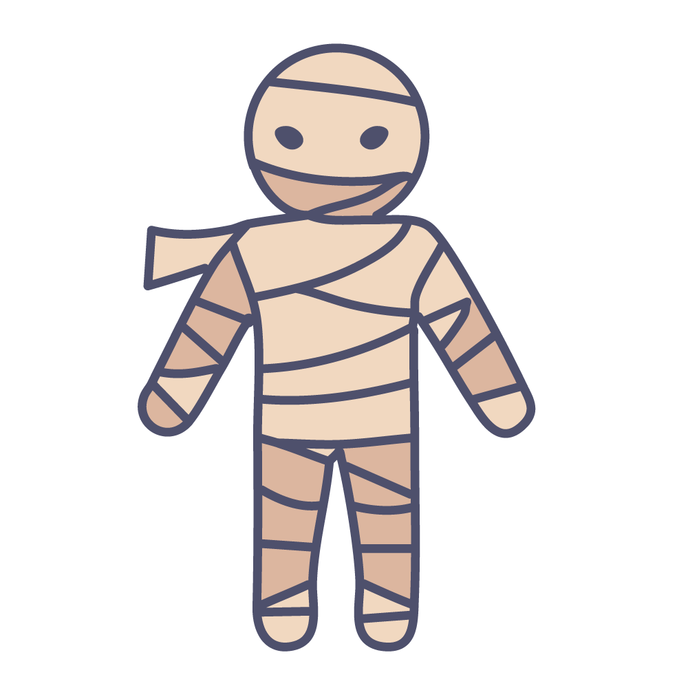 Halloween free illustration of a cute mummy wrapped in bandages (full body)