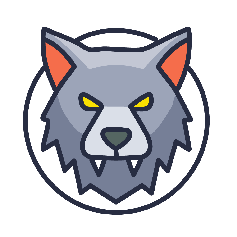 Halloween icon illustration of a werewolf face with sharp fangs and yellow eyes