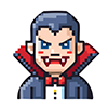 Dot art style Halloween icon illustration of a sharp-fanged vampire
