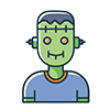Halloween icon illustration of Frankenstein's green face and bolts