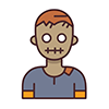 Halloween icon illustration of a zombie face with a stitched mouth