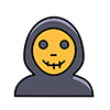 Halloween icon illustration of a hooded face with a stitched mouth