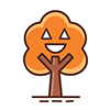 Halloween illustration of an autumn leaves tree with a Jack-O'-Lantern face