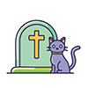 Halloween free illustration of a cat sitting next to a gravestone
