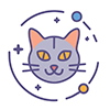 Halloween icon illustration of a black cat's face with sparkling decoration