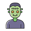 Halloween icon illustration of Frankenstein's green face and bolts