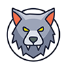 Halloween icon illustration of a werewolf face with sharp fangs and yellow eyes
