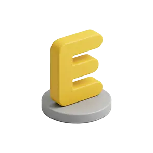 地図の方角「東」を表す黄色のアルファベットEの3Dアイソメトリック・アイコン