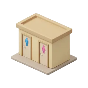 男女のマークが付いた公衆トイレの建物の3Dアイソメトリック・アイコン