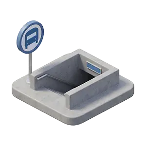 地下へ続く階段と標識がある地下鉄入り口の3Dアイソメトリック・アイコン