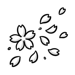 手書き風の桜の花と風に舞う桜の花びらのイラスト
